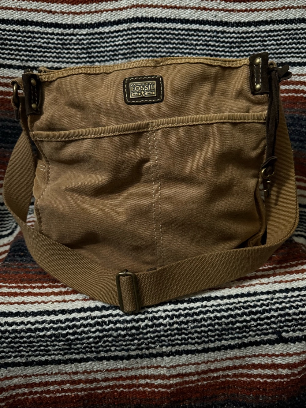 Fossil Tan Canvas Messenger Bag with Adjustable Strap